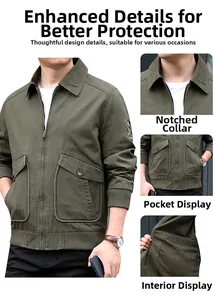 Detail view of army green cotton flight jacket featuring cargo pockets and ribbed cuffs