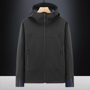 Men's outdoor fleece jacket with stand collar and blue splicing details in black