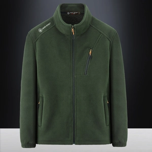 Mens Fleece Jacket Stand Collar Full Zip Polar Fleece Coat Outdoor Casual Solid Color Soft Thermal Jacket Outerwear