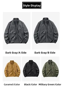 Detail view of men's reversible fleece jacket in four colors with zipper pockets