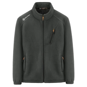 Men's dark grey polar fleece jacket with stand collar and zipper pockets by Free Spirit