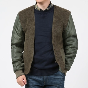 Men's slim fit winter jacket with warm sherpa fleece front and contrast sleeves