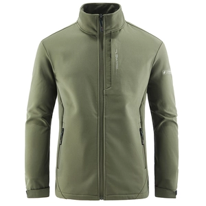 Veste softshell homme vert armée avec col montant et tissu extérieur coupe-vent
