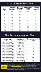 Comprehensive size chart for men's waffle jacket including measurements from M to 5XL