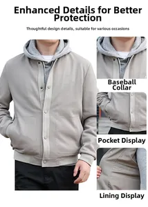 Detailed macro view of waffle texture fabric and baseball collar on men casual jacket