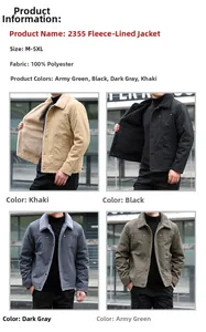 Men's winter fleece jacket available in khaki, black, dark grey, and army green colors