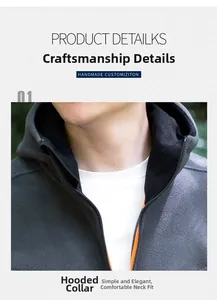 Detail of hooded fleece jacket with orange zipper trim and soft thermal texture
