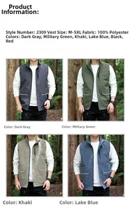 Detail view of multi-pocket outdoor vest featuring functional zippers and stand collar