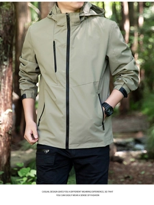 Outdoor leisure jacket featuring waterproof fabric and adjustable hooded design for men