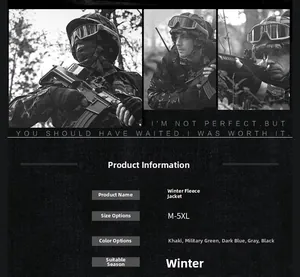 Detailed size chart and color options for fleece-lined windproof winter jackets