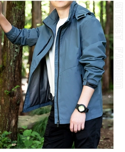 Detail of waterproof windbreaker showing inner breathable mesh and black zipper closure
