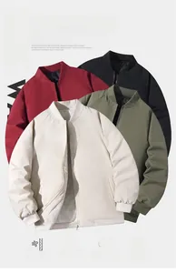 Close-up of windproof bomber jacket fabric with quilted padding and ribbed cuffs
