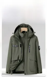 Detail of 3-in-1 waterproof jacket with detachable down liner and adjustable hood