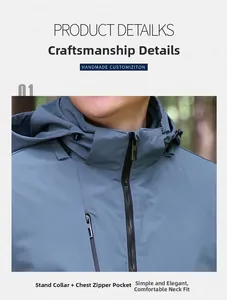 Détail du col montant et de la poche poitrine zippée sur une veste d'extérieur pour homme