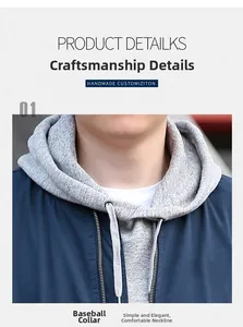 Détail du col baseball avec capuche grise sur veste cargo bleu marine pour homme