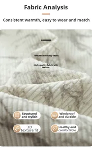 Nahaufnahme des Cordgewebes an einer warmen Winterjacke mit vertikalen Rippstrukturen