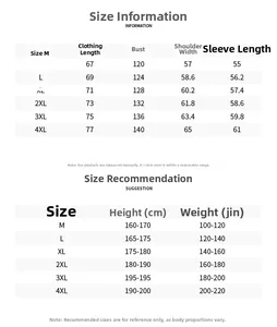 Detailed size guide table for men's winter padded jacket from M to 4XL sizes