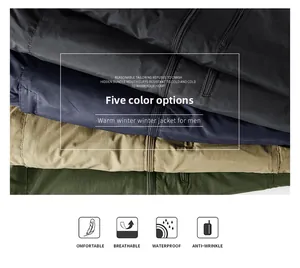 Detail of waterproof fabrics in multiple colors showing texture and zipper on men's winter jacket