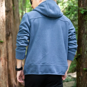 Men's outdoor blue fleece hooded jacket with warm sherpa lining for spring hiking