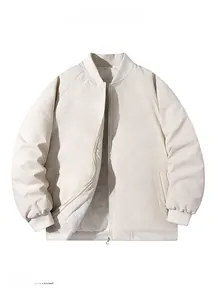 Detail showing khaki bomber jacket with ribbed collar and diamond quilted warm lining