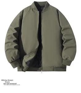 Detailed flat lay of army green bomber jacket with ribbed collar and metal zipper