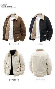 Detail of corduroy texture and warm sherpa lining on men's retro casual jackets