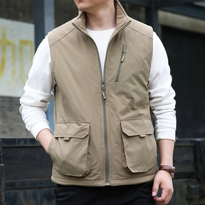 Gilet Réversible pour Homme Extérieur Coupe-Vent en Nylon Doublé de Polaire Col Montant Poches Zippées Veste sans Manches Décontractée