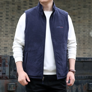 Gilet réversible en polaire pour homme bleu marine avec col montant et broderie