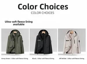 Detailed view of the 3-in-1 outdoor jacket with ultra-soft fleece liner and hood