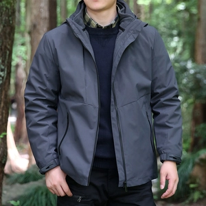Veste à capuche 3-en-1 imperméable pour homme en gris avec poignets réglables coupe-vent
