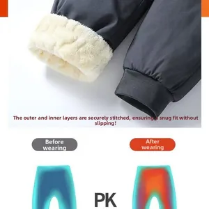 Detail showing the inner fleece lining and fixed stitching of thermal winter pants
