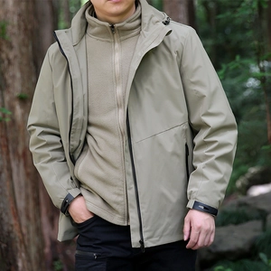 Veste outdoor 3-en-1 pour homme kaki avec doublure polaire et coque coupe-vent à capuche