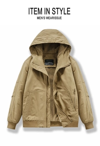 Detailansicht der khakifarbenen Work-Jacke mit warmem Fleece-Futter und Rippbündchen