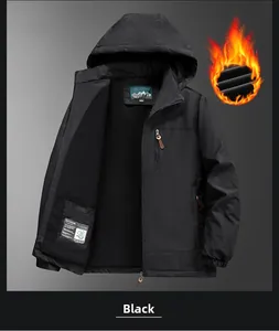 Close-up of windproof black jacket with warm fleece lining and hidden chest zipper