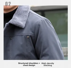 Close-up of men's winter jacket showing high-density stitching and chest pocket detail