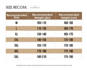 Men's corduroy jacket size chart from M to 5XL with height and weight recommendations