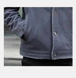 Detail view of winter jacket with fleece lining and premium metallic button closure