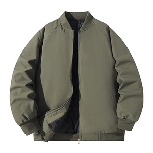 Men Thick Padded Bomber Jacket Polyester Windproof Stand Collar Flight Coat Casual Winter Warm Outerwear For Men