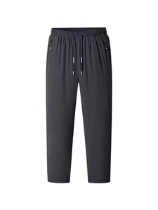 Men's dark grey lamb wool thermal pants with elastic drawstring waist and zip pockets