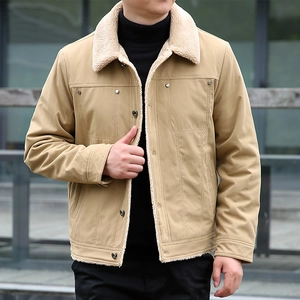 Men Winter Jacket Sherpa Fleece Lined Workwear Coat Warm Lapel Collar Casual Thick Padded Outerwear Men Clothing Streetwear