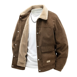 Men's winter business casual corduroy jacket with thick fleece lining and button pockets
