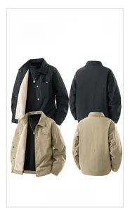 Detail of waffle textured jacket featuring thick fleece lining and button closure