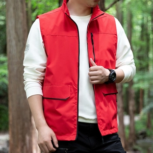 Men's Outdoor Multi-Pocket Workwear Vest Stand Collar Lightweight Zip Up Fishing Hiking Camping Waistcoat With Reflective Trim
