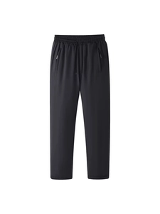 Men's black fleece lined winter sweatpants with elastic drawstring waist and zip pockets