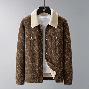 Klassische Herren Cordjacke mit Marmortextur und warmem Fleecekragen für Herbst