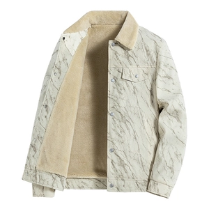 Herren Cordjacke mit Marmordruck, dickem Fleecefutter und warmem Lammfellkragen