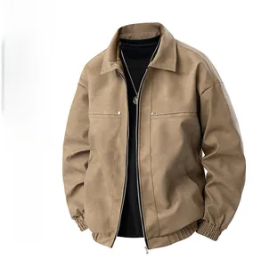 Detail of men's brown leather jacket showing fleece lining and ribbed windproof cuffs