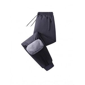 Pantalon de jogging pour hommes doublé polaire épaisse en gris anthracite avec taille élastique