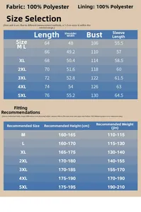 Size guide for men's jacket with detailed measurements and fit recommendations