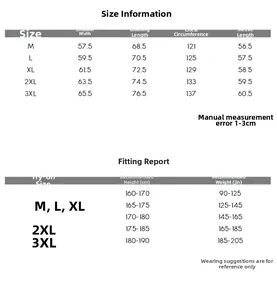 Detailed size chart for men's leather jacket including shoulder, bust and sleeve length